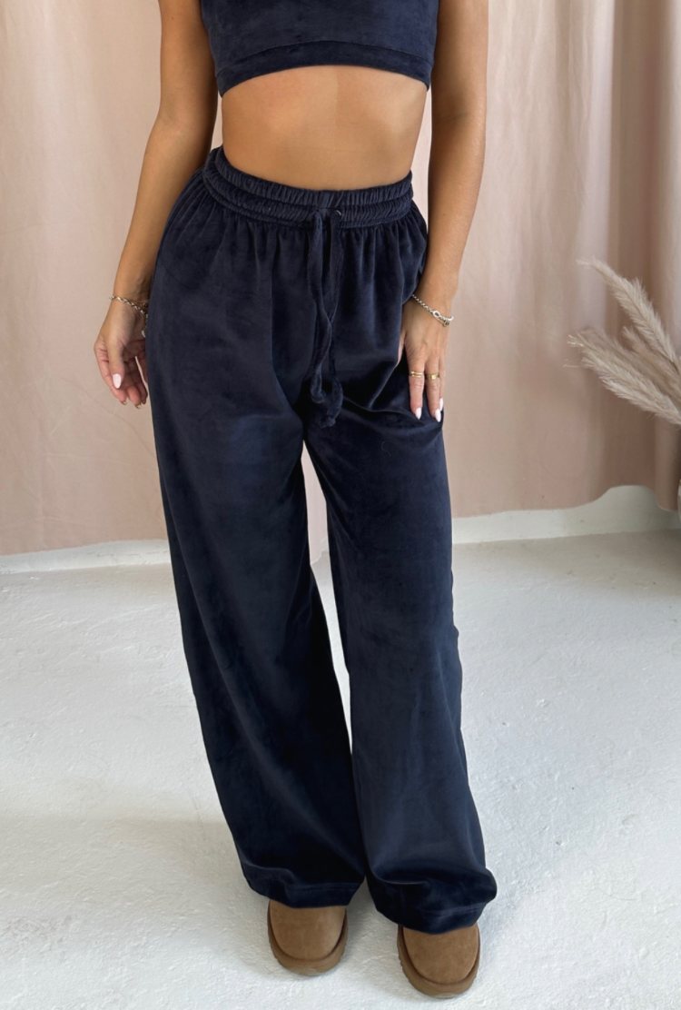 Navy velvet joggers sale