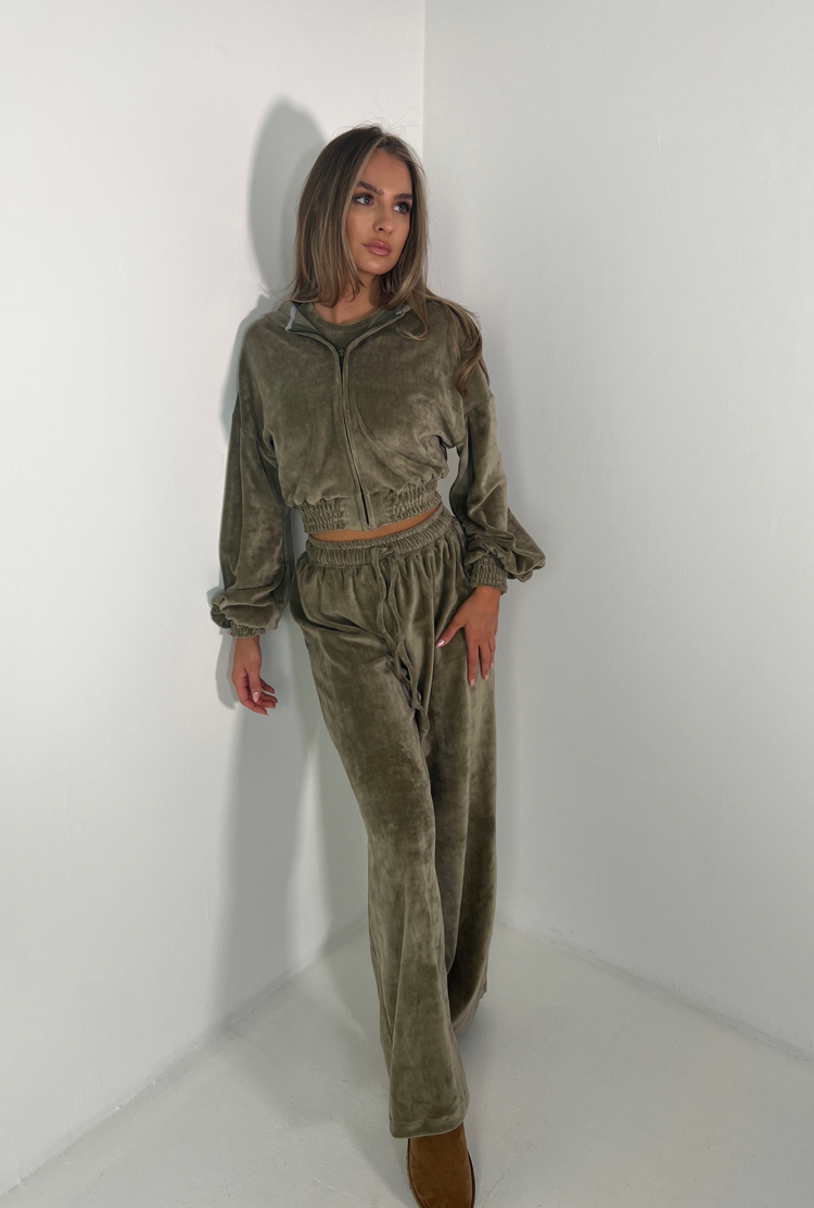 ZIP UP Tracksuit Set with Wide Leg Joggers in Velour – Etoile Luxe
