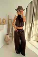 Shiloh Top & Trousers in Chocolate Satin