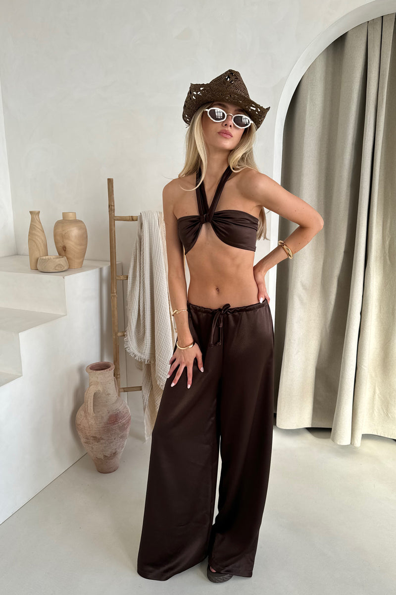 Esme Top & Trousers in Chocolate Satin