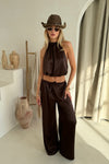 Shiloh Top & Trousers in Chocolate Satin