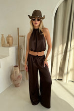Shiloh Top & Trousers in Chocolate Satin