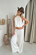 Shiloh Top & Trousers in Cream Satin