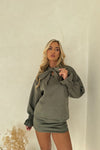 Bodie Tie Top & Ruched Skirt Set in Khaki Suede