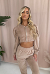 FREYA Zip Up Cropped Jacket in Taupe Velour