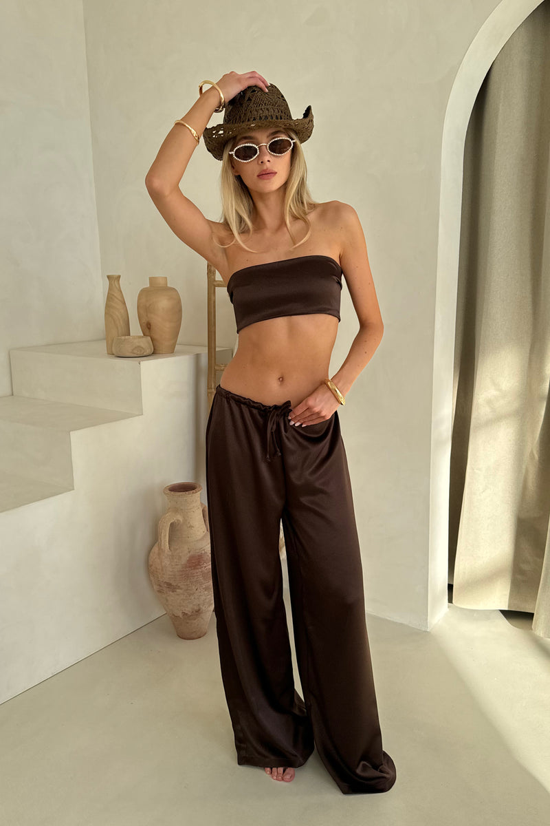 Esme Top & Trousers in Chocolate Satin