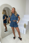 ZIMI Towel Crop Hoodie & Shorts Set in Blue