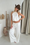 Shiloh Top & Trousers in Cream Satin