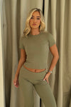 Adia Short Sleeved Tee in Khaki Ribbed Jersey