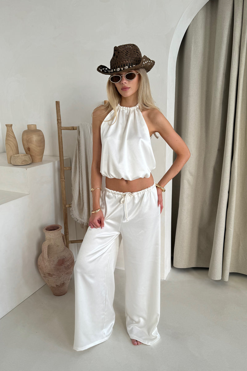 Shiloh Top & Trousers in Cream Satin