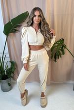 FREYA Zip Up Tracksuit Set in Natural Velour