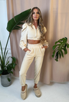 FREYA Zip Up Tracksuit Set in Natural Velour