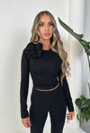 AMIE Long Sleeved Flower Tee in Black Jersey