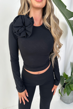 AMIE Long Sleeved Flower Tee in Black Jersey