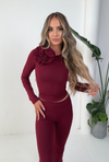 AMIE Long Sleeved Flower Tee in Burgundy Jersey