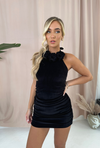 EVA Velour Dress with Flower Detail in Black Velour