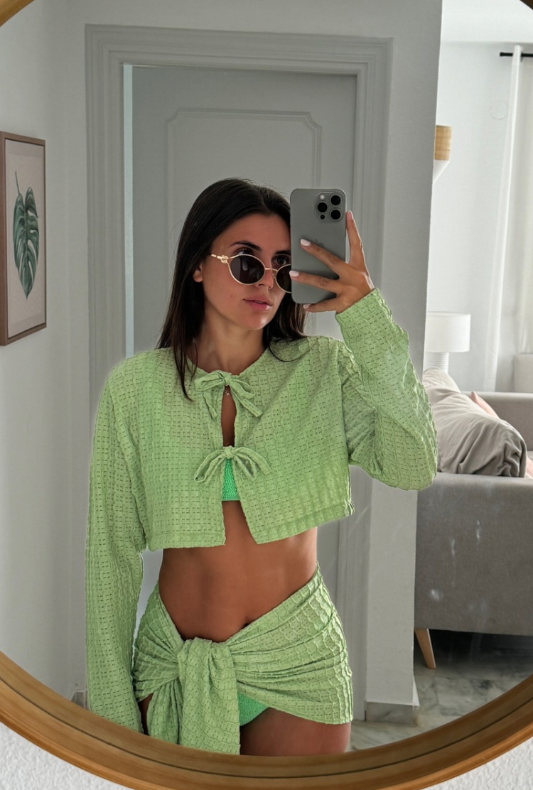 Bianca Top & Sarong Set in Green Texture