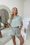 ZIMI Towel Crop Hoodie & Shorts Set in Sage
