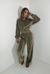 ZIP UP Tracksuit Set with Wide Leg Joggers in Velour