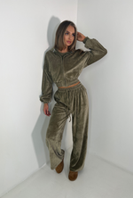 ZIP UP Tracksuit Set with Wide Leg Joggers in Velour