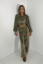 ZIP UP Tracksuit Set with Wide Leg Joggers in Velour